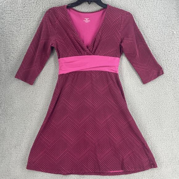 Patagonia Dress Womens Medium Organic Cotton Magenta Pink V-Neck Empire Waist - Picture 1 of 12